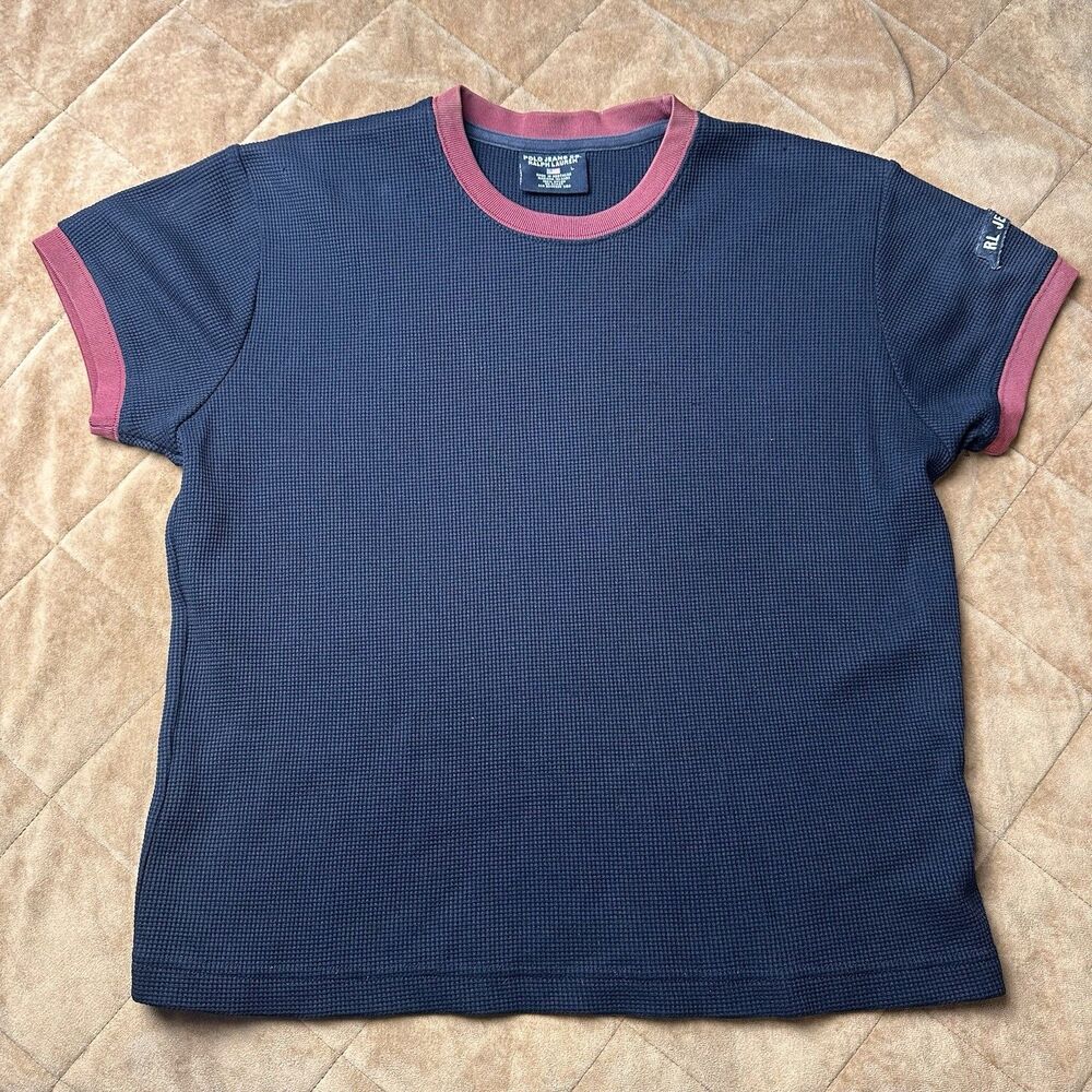 Vintage Y2K Polo Jeans Co Ralph Lauren Thermal Ringer Shirt Women Large Black